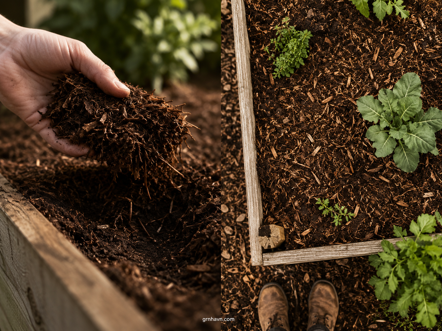 Mulch thickness measurement showing 2 to 4 inches coverage