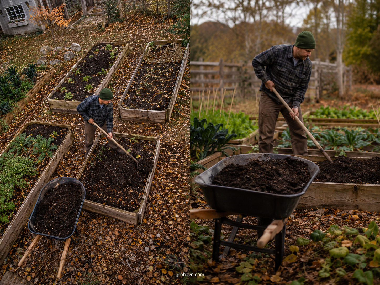 Vegetable garden cleanup and mulch ready for frost