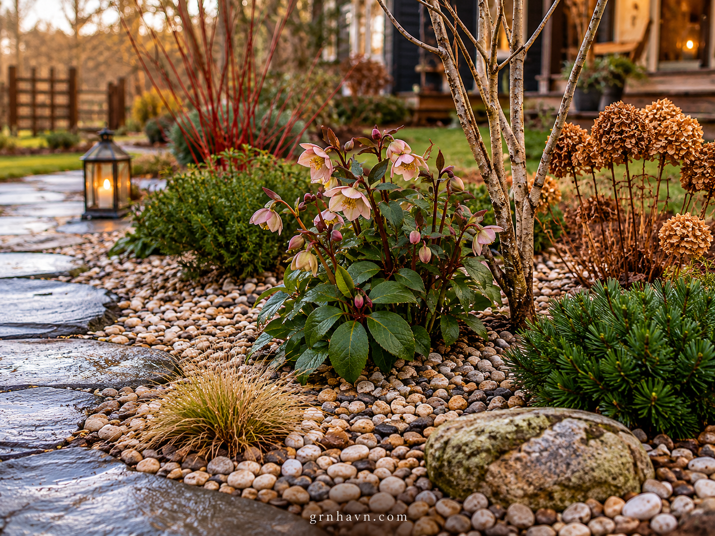 Gravel mulch around plants for winter moisture management