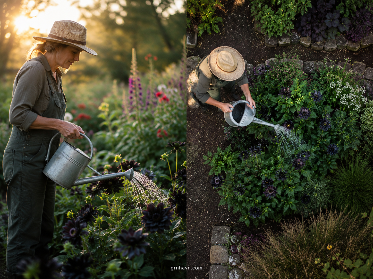 Watering and feeding black dahlia flowers for deep near-black blooms