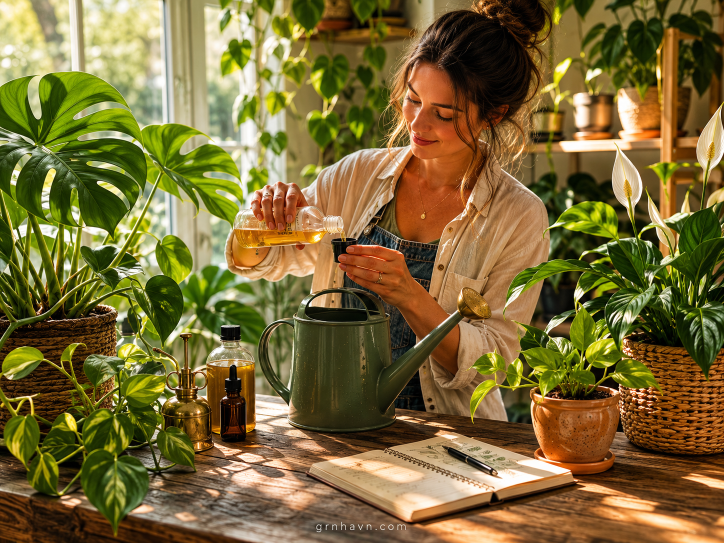 Indoor plant leaf growth showing active fertilizer timing in bright light