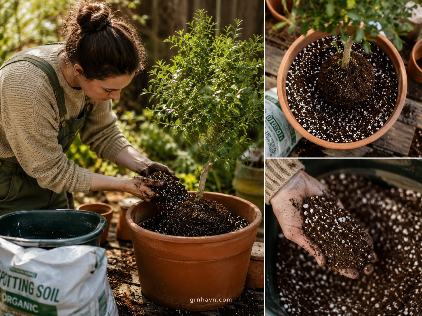 Potting mix with perlite improving drainage for container trees