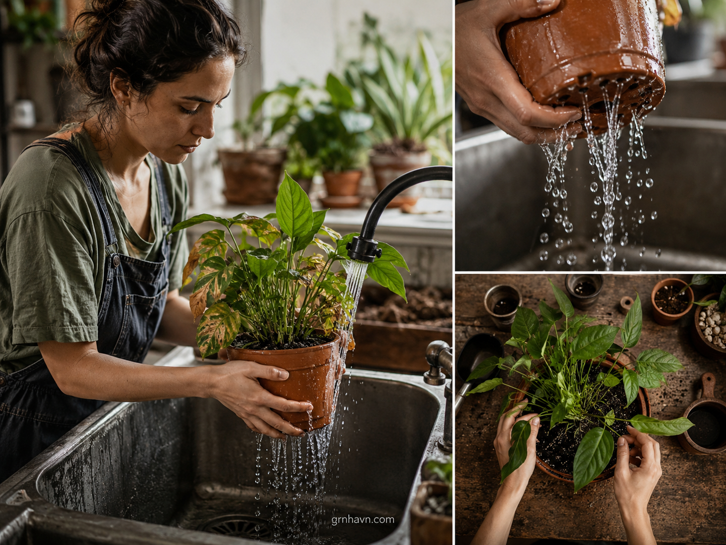 How to flush fertilizer salts from potted plants in a sink or tub with slow, controlled watering