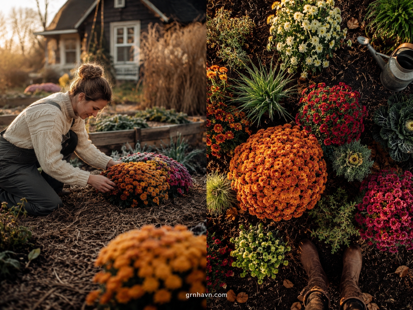 Mulched garden mums protected for winter