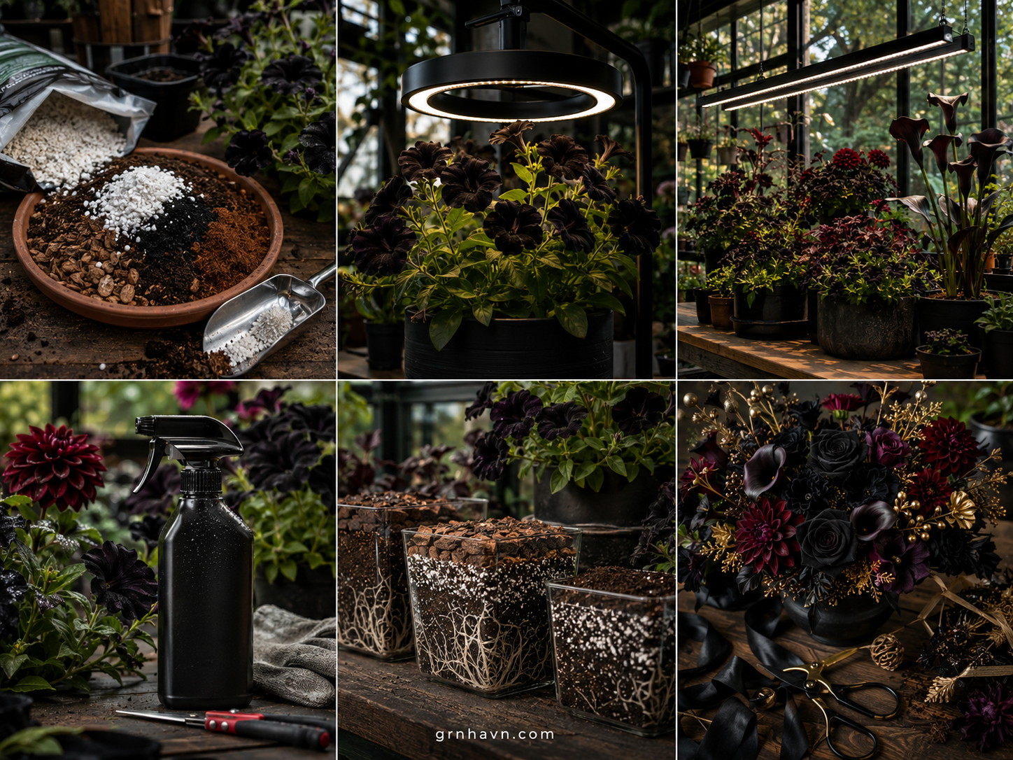 Black flowers care tips for growing black flowers indoors with drainage-first soil, full spectrum LED grow light, and aphid spray