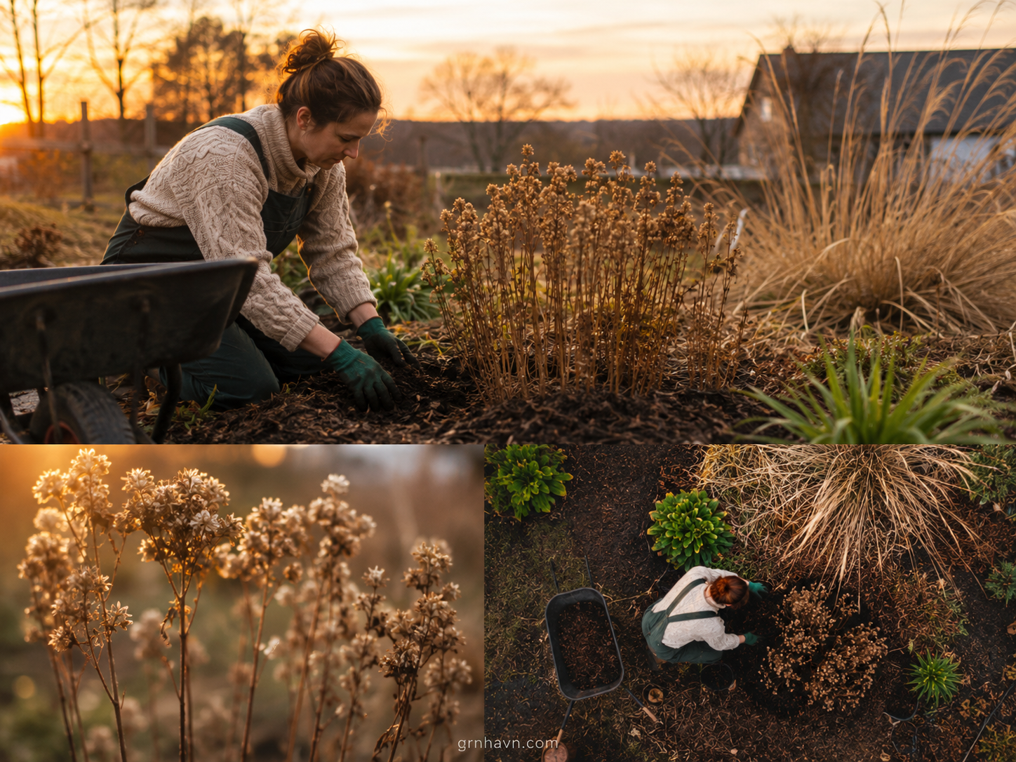 Garden phlox mulched at the base for winter